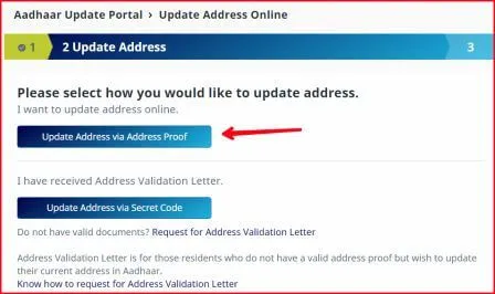 update aadhaar card address via address proof.