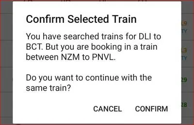 Confirm Selected Train.