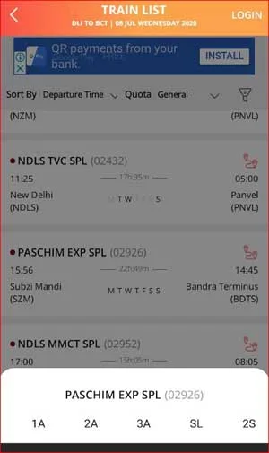 Choose your train class.