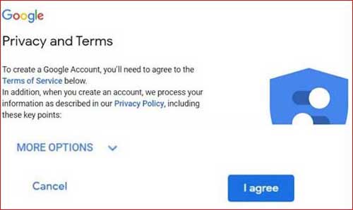 Review Google Privacy and Terms and click on I agree.