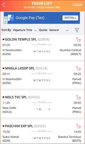List of trains.
