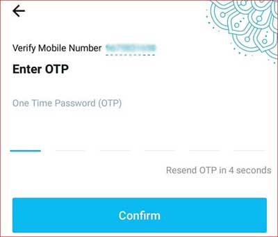 Enter OTP and verify mobile number