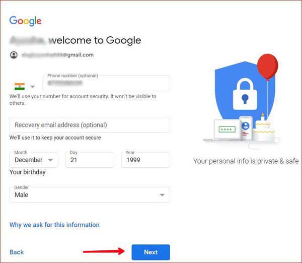 Welcome to google add some information like date of birth and gender.
