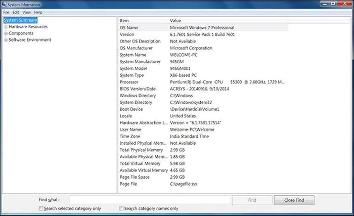 computer system summary page