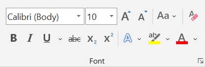 Font Group in Home Tab