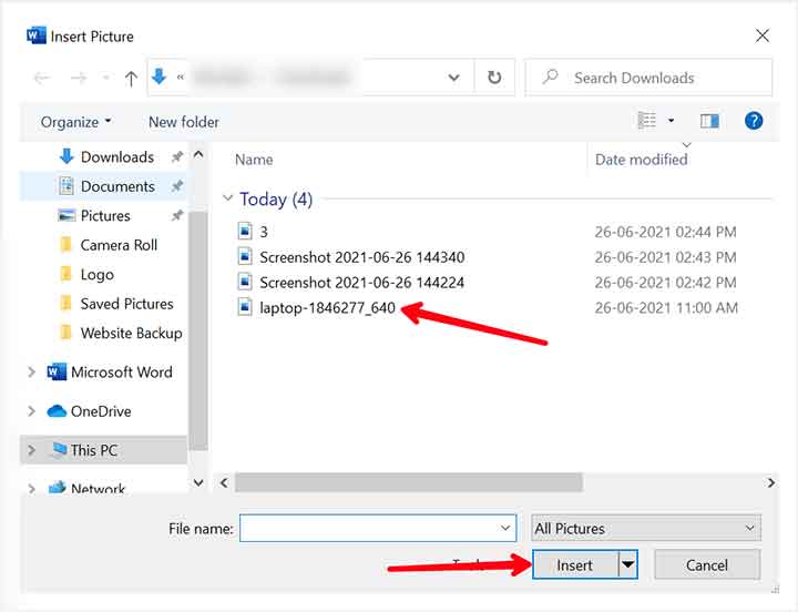 Insert Picture In MS Word Step5