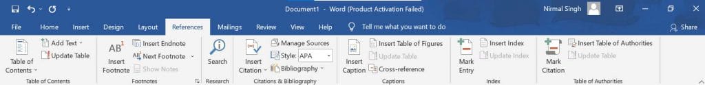 MS Word References Tab in Hindi