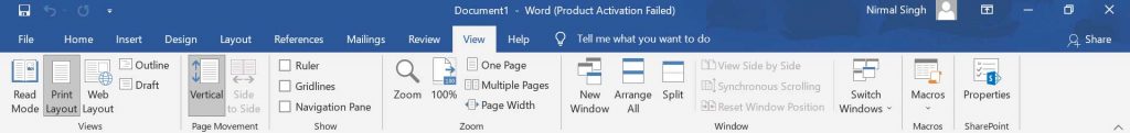 MS Word View Tab in Hindi