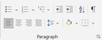 Paragraph Group in Home Tab