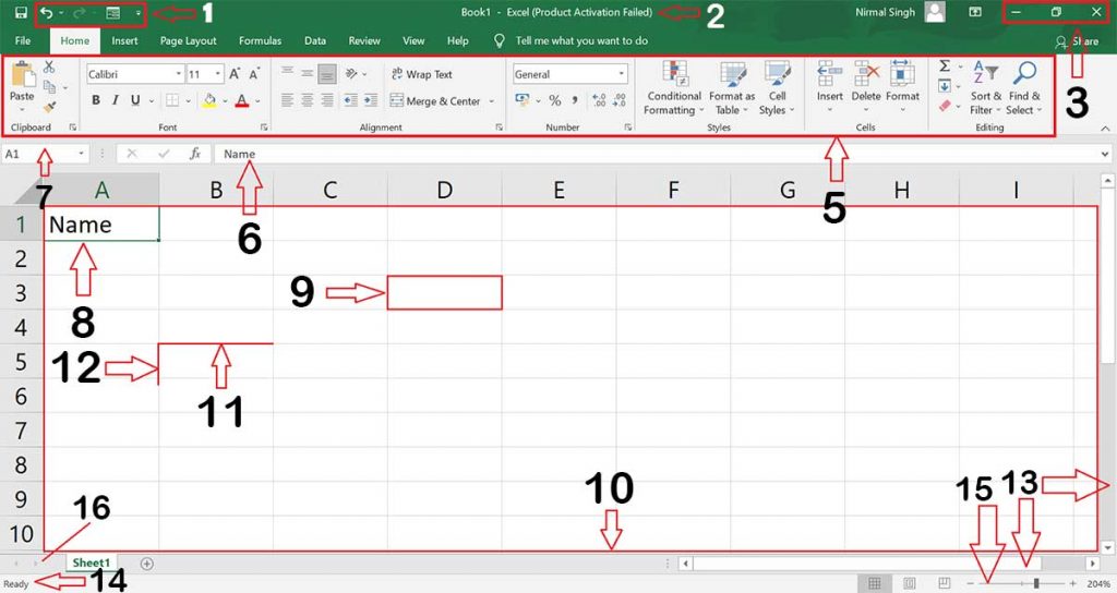MS Excel User Interface