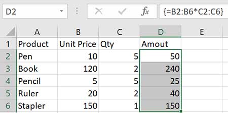 Array Excel Formula