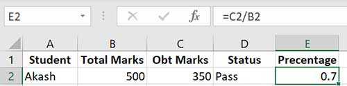 Percentage Excel Formula