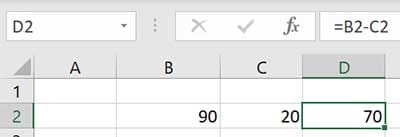 Subtraction Excel Formula in Hindi