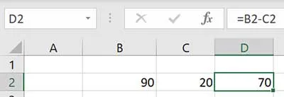 Subtraction Excel Formula in Hindi