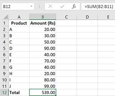 Formula to SUM entire Column in Excel