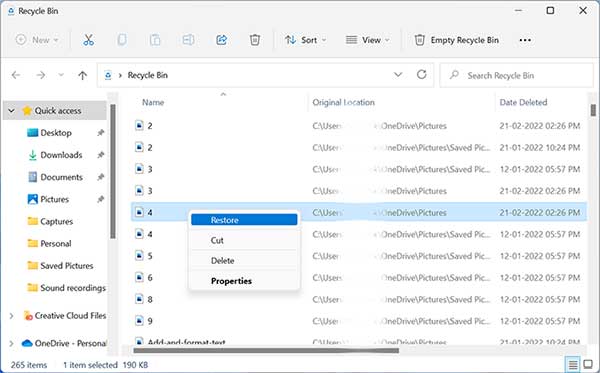 Restore Deleted Files From Recycle Bin