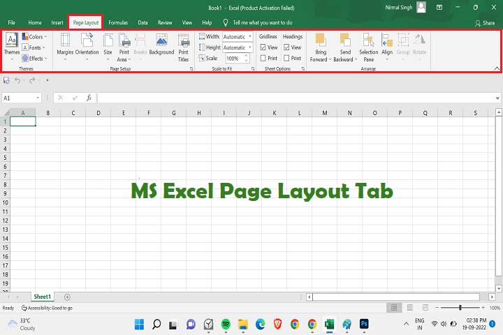 MS Excel Page Layout Tab And Its Functions in Hindi 