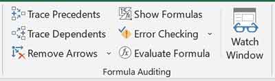 Formula Auditing Group in MS Excel Formulas Tab