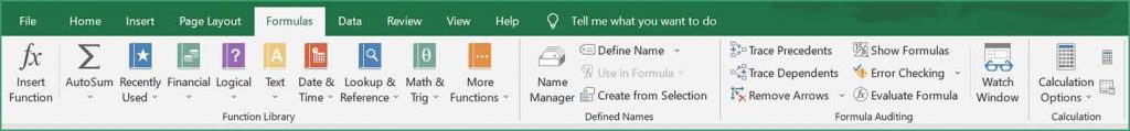 MS Excel Formulas Tab in Hindi Screenshot