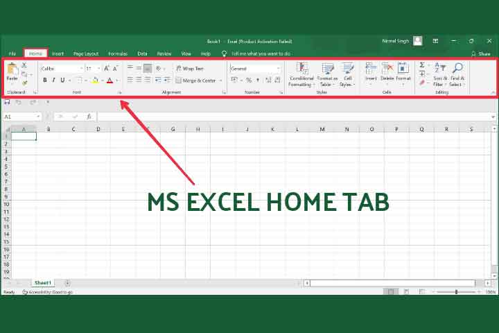 MS Excel Home Tab in Hindi