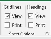 Sheet Options Group in Page Layout Tab