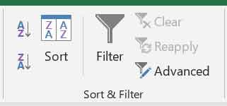 Sort and Filter Group in Excel Data Tab