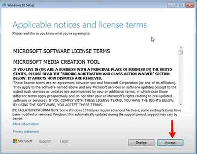 Accept Microsoft Software License Terms