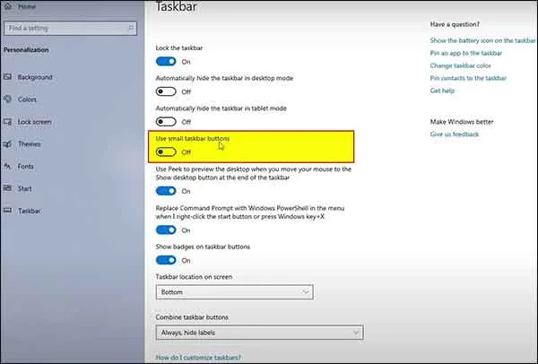change taskbar icons size