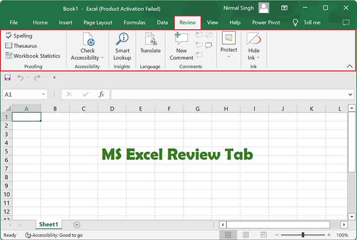 MS Excel Review Tab in Hindi