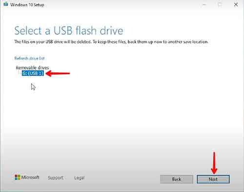 Select a USB Flash Drive