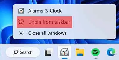 Unpin App from Taskbar