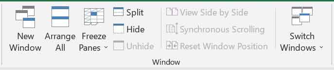 Window Group in MS Excel View Tab
