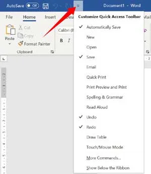 Customize Quick Access Toolbar