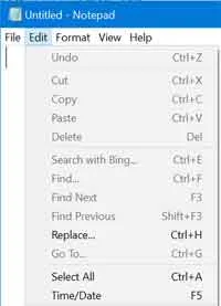 Notepad edit menu in hindi